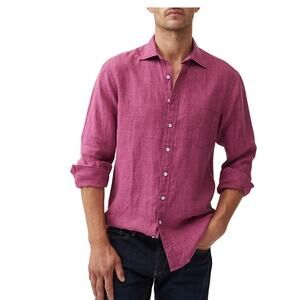 Rodd & Gunn Coromandel Button-Up Linen Shirt In a Berry Pink S